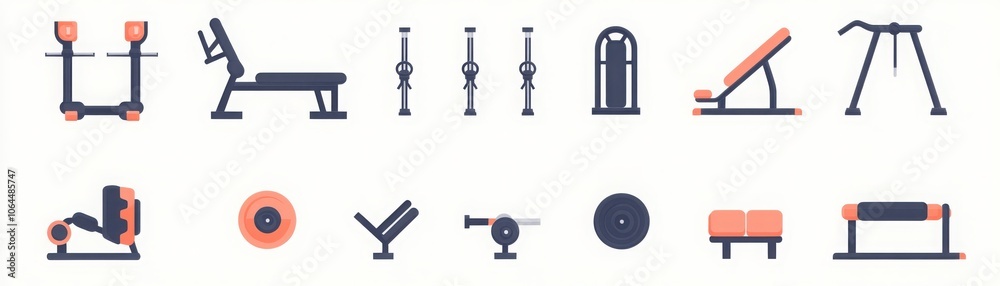 Modern fitness equipment icons in clean bold style for health and wellness design projects Modern fitness equipment icons in clean bold style for health and wellness design projects