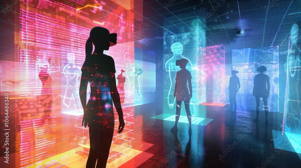 Obraz premium Emotional responses in virtual environments enhanced by realistic simulations and interactions. Illustrations