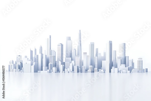 Cityscape Illustration With Skyscrapers At The Waterfront isolated On A white Background.