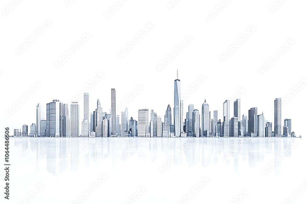 Cityscape Illustration With Skyscrapers At The Waterfront isolated On A white Background. Cityscape Illustration With Skyscrapers At The Waterfront isolated On A white Background.