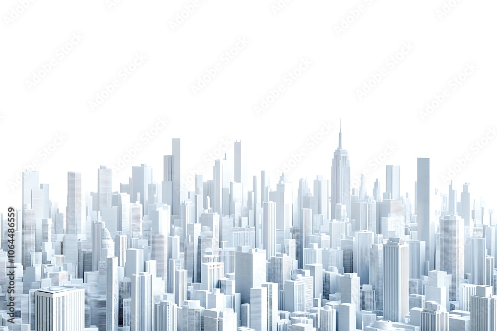 Obraz premium Cityscape Illustration With Skyscrapers At The Waterfront isolated On A white Background.