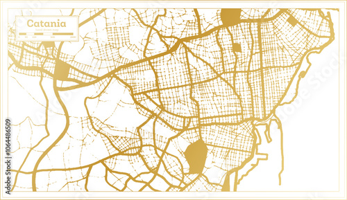 Catania Italy City Map in golden Colors in Retro Style. Outline Map.