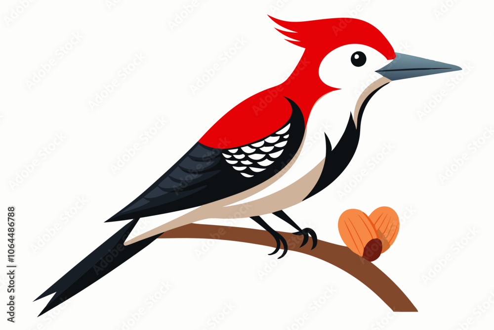 Beautiful woodpecker eats a peanut red-bellied vector illustration Beautiful woodpecker eats a peanut red-bellied vector illustration
