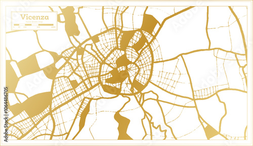 Vicenza Italy City Map in golden Colors in Retro Style. Outline Map.