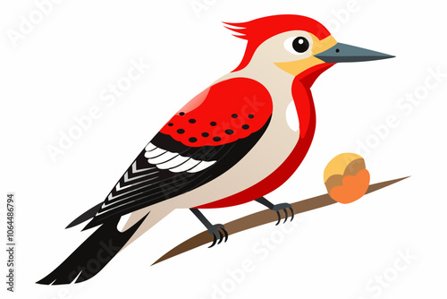 Beautiful woodpecker eats a peanut red-bellied vector illustration