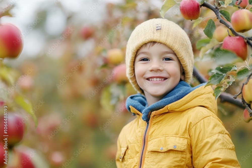 Happy smiling Kid Go Apple Picking, Depth of field Happy smiling Kid Go Apple Picking, Depth of field