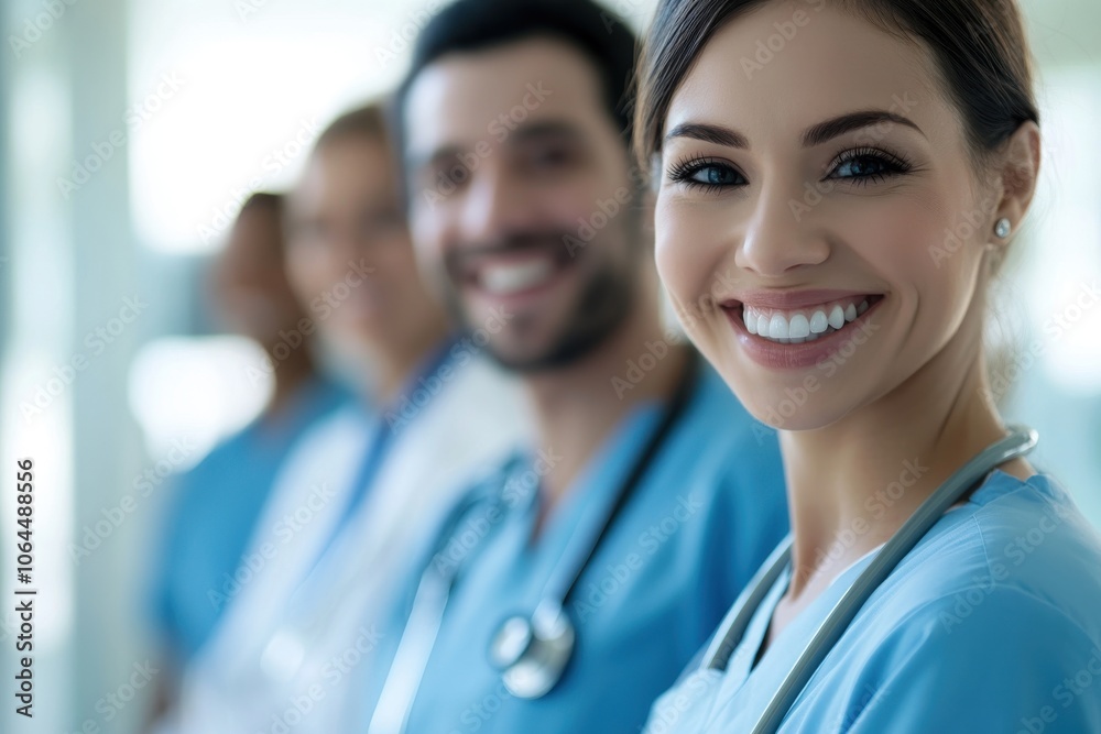 Hospital medical team banner with group of smiling healthy doctors and nurses Hospital medical team banner with group of smiling healthy doctors and nurses