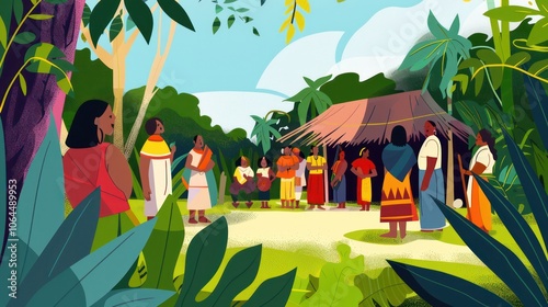 Indigenous leaders sharing traditional knowledge of land stewardship and conservation. Illustrations