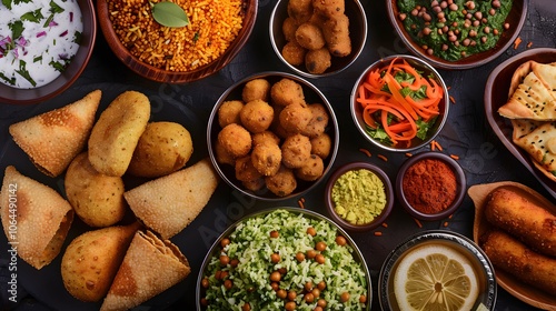 Ganthiya are deep fried Indian snacks made from chickpea flour.  photo