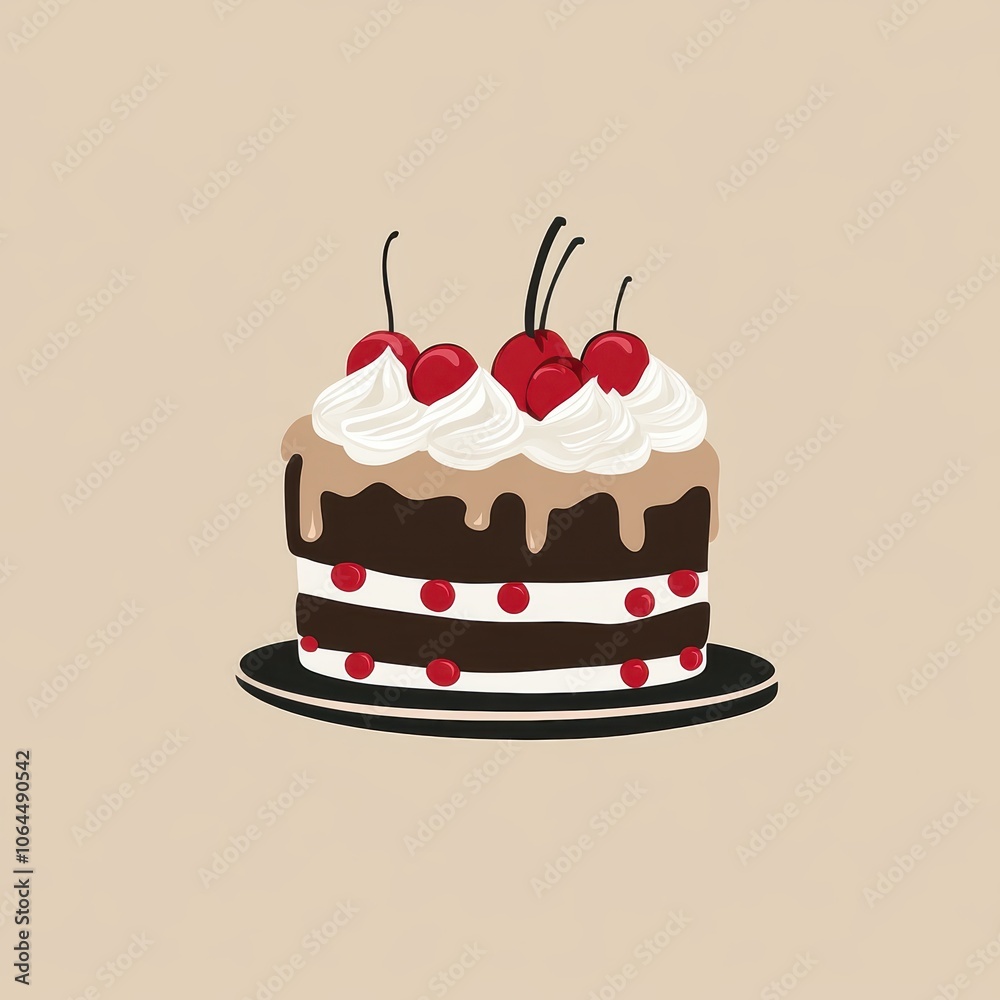 Cherry-Topped Chocolate Cake Illustration Cherry-Topped Chocolate Cake Illustration