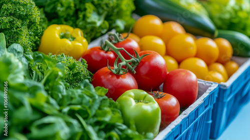 Top view different fresh fruits and vegetables organic on table top, Colorful various fresh vegetables for eating healthy and dieting