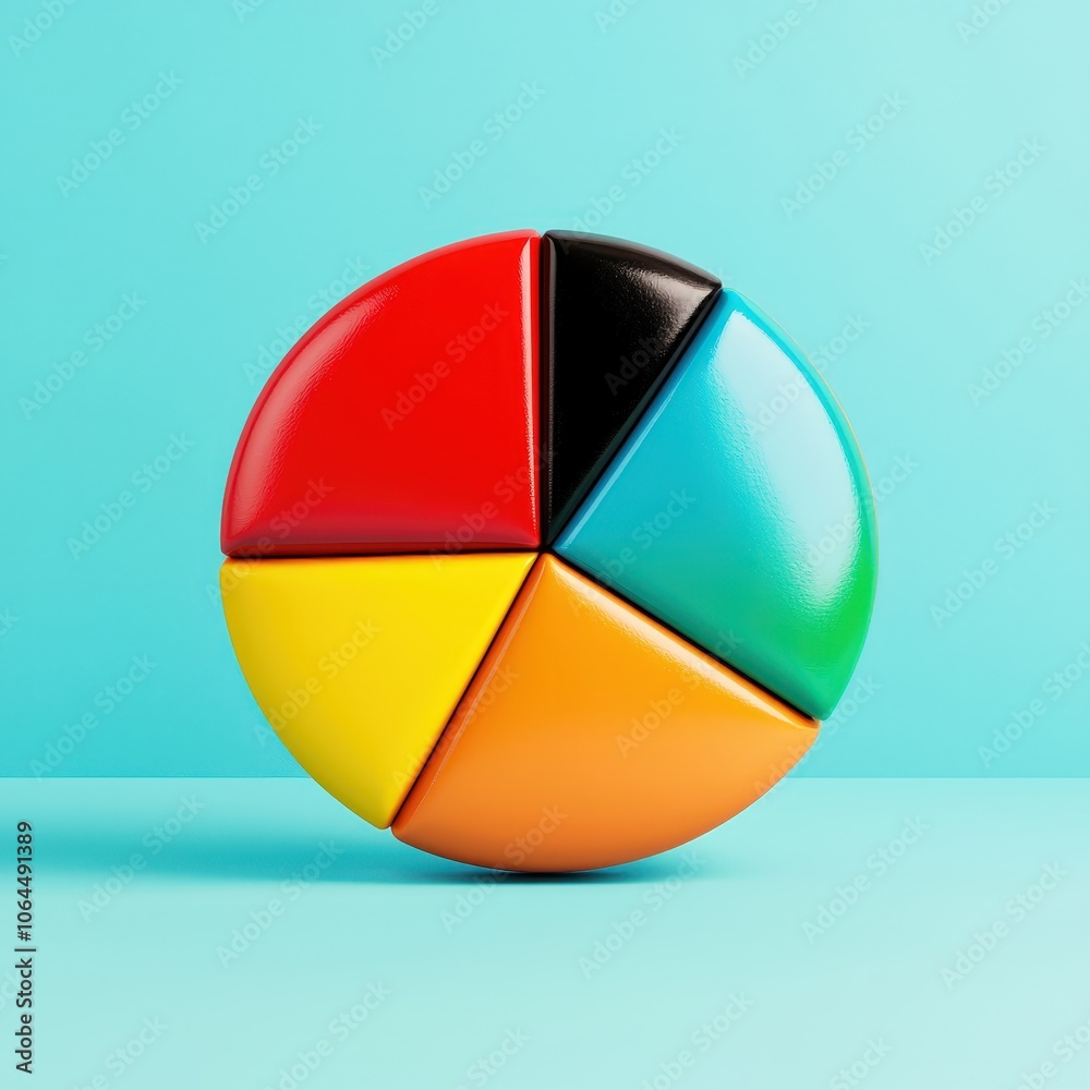 A colorful pie chart is shown with each slice of the pie being a different color A colorful pie chart is shown with each slice of the pie being a different color