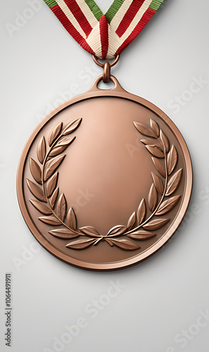 Bronze Medal with Embossed Laurel Wreath on Plain Background and Ample Copy Space for Text