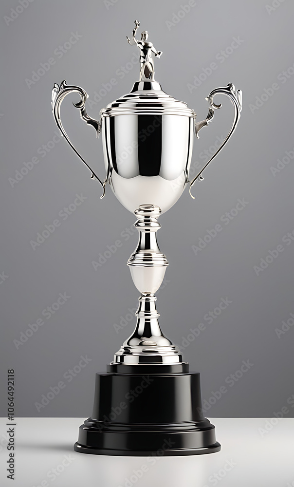 Silver Trophy Cup with Elegant Handles on Simple Background with Wide Copy Space for Text Silver Trophy Cup with Elegant Handles on Simple Background with Wide Copy Space for Text