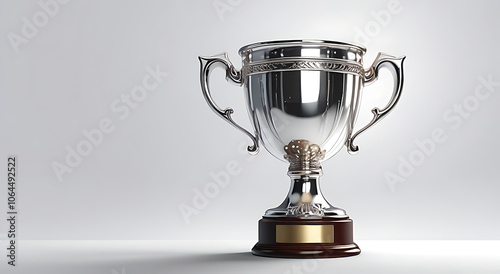 Silver Trophy Cup with Elegant Handles on Simple Background with Wide Copy Space for Text
