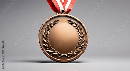 Bronze Medal with Embossed Laurel Wreath on Plain Background and Ample Copy Space for Text