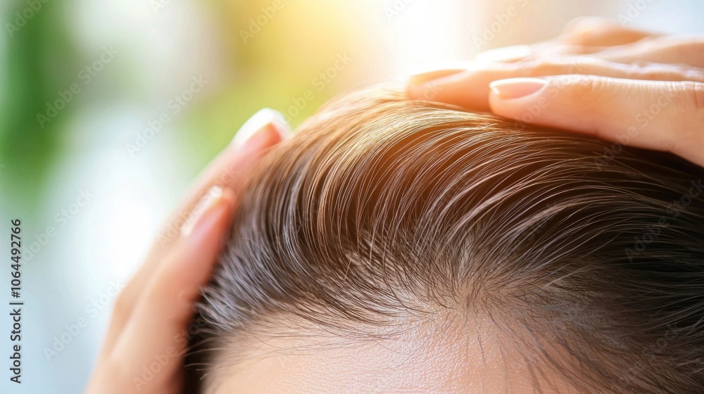 Obraz premium Doctor applies hair growth serum to treat patient's thinning crown