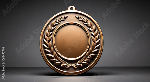 Bronze Medal with Embossed Laurel Wreath on Plain Background and Ample Copy Space for Text