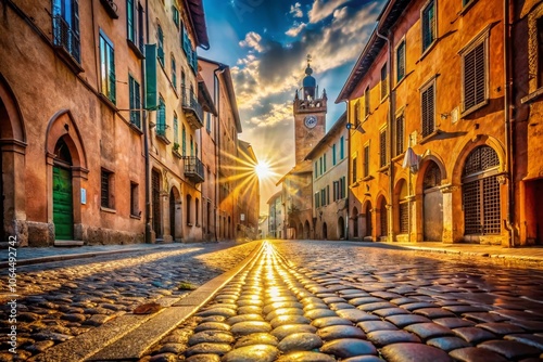 Ferrara Medieval Cobblestone Street Double Exposure Sunny Day Italy