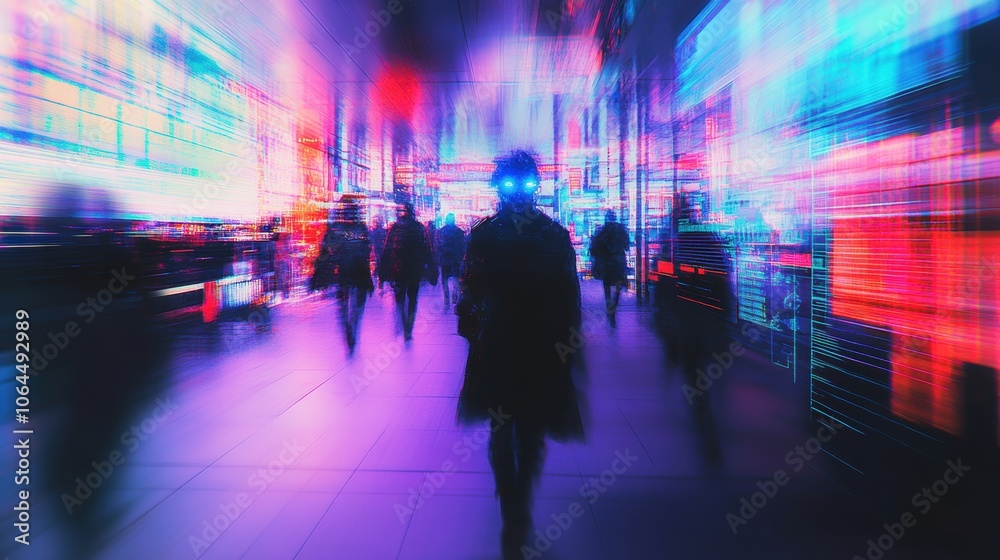 Blurred Neon Lights in Busy City Blurred Neon Lights in Busy City