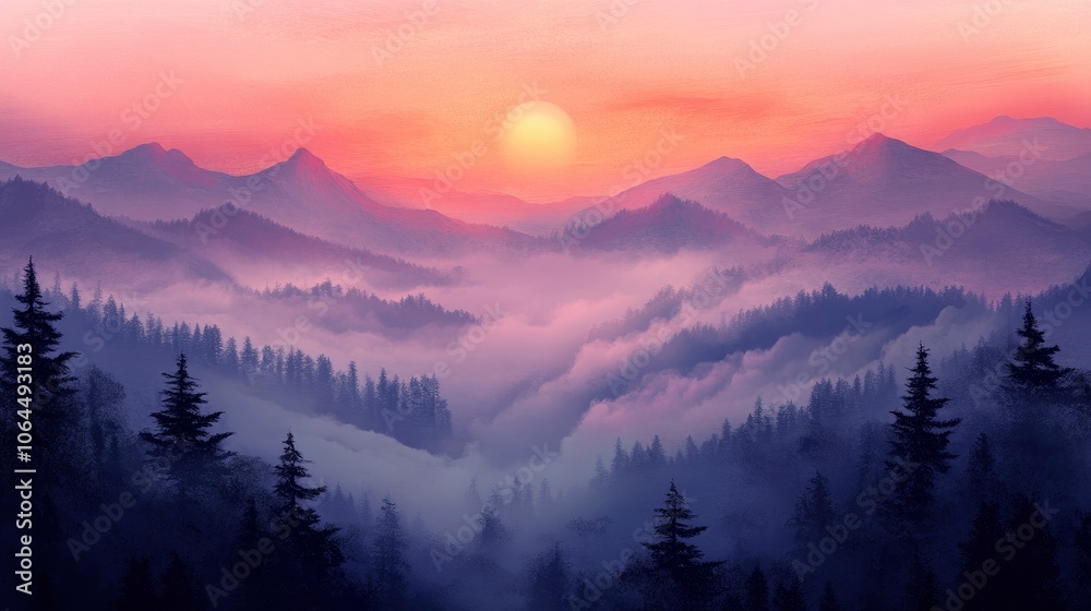 Aerial view of misty mountains at sunrise Aerial view of misty mountains at sunrise