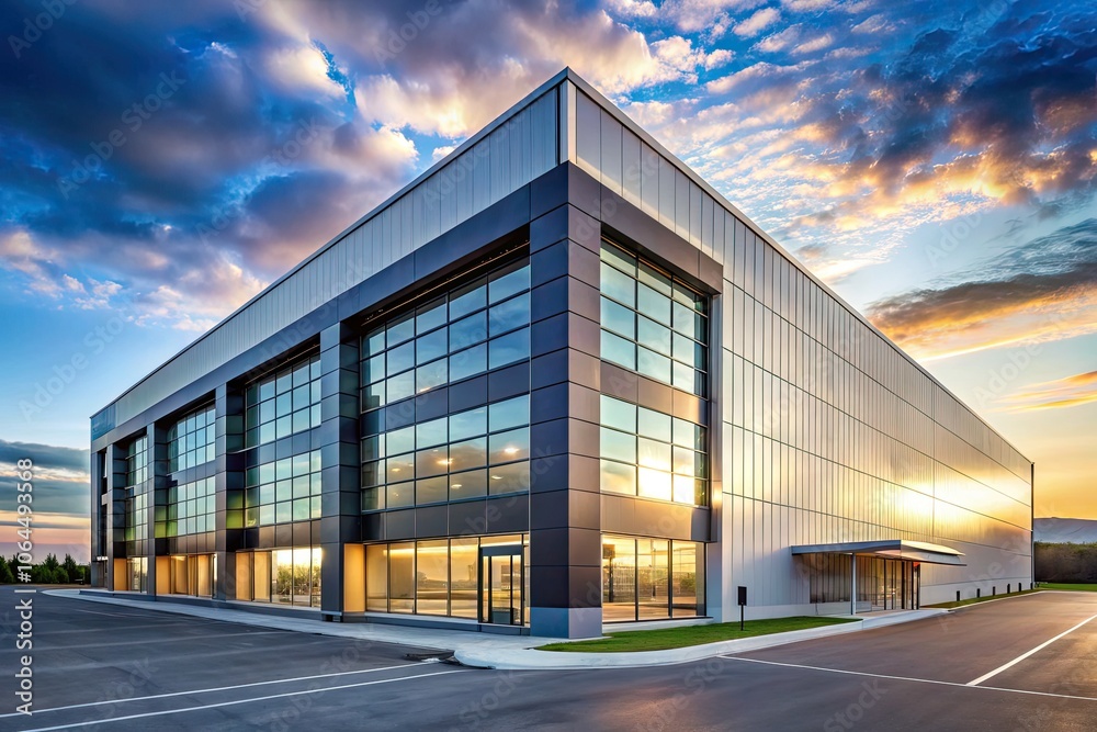 Contemporary warehouse features innovative architecture, expansive windows, and industrial design, harmonizing with urban landscapes while maximizing space efficiency for modern environments. Contemporary warehouse features innovative architecture, expansive windows, and industrial design, harmonizing with urban landscapes while maximizing space efficiency for modern environments.