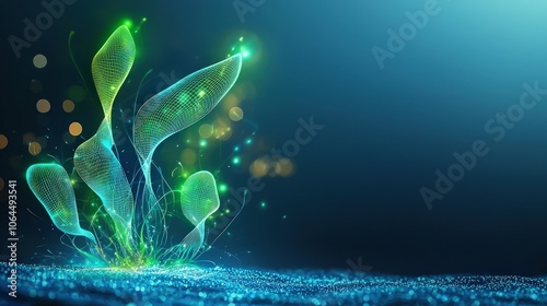 A green plant with a blue background