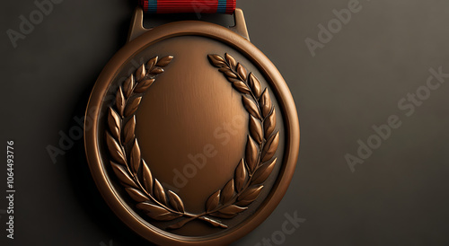 Bronze Medal with Embossed Laurel Wreath on Plain Background and Ample Copy Space for Text