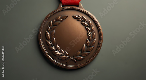 Bronze Medal with Embossed Laurel Wreath on Plain Background and Ample Copy Space for Text