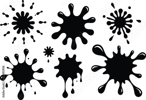 Collection of Detailed Ink Splatters Isolated on White Background