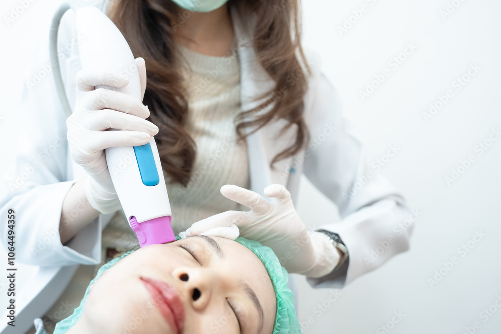 Beautician doing laser rejuvenation on woman face. Facial skin care. Beautician doing laser rejuvenation on woman face. Facial skin care.