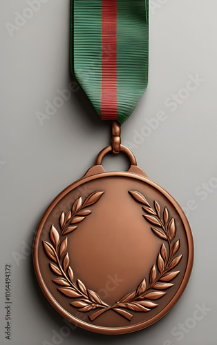 Bronze Medal with Embossed Laurel Wreath on Plain Background and Ample Copy Space for Text
