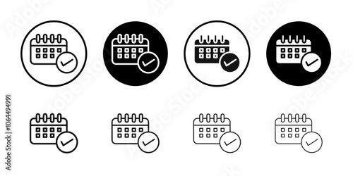 Calendar check icon flat line symbol set.