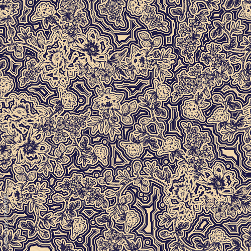 Seamless vintage pattern with floral motifs. Based on a traditional oriental textiles.