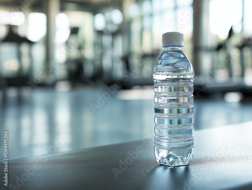 Clear Plastic Water Bottle in a Modern Gym Setting photo