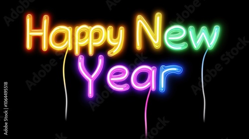 Neon Happy New Year Text in 3D Style