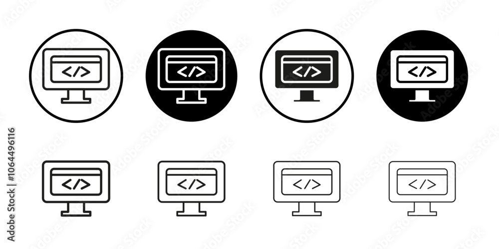 Display code icon flat line symbol set. Display code icon flat line symbol set.