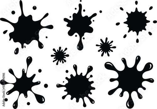 Collection of Detailed Ink Splatters Isolated on White Background