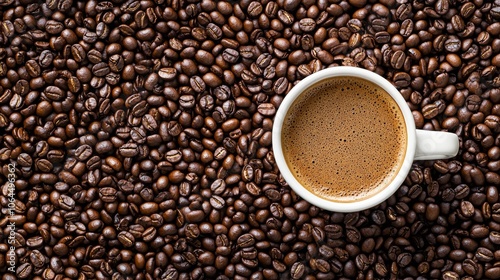 Top view of coffee with coffee beans