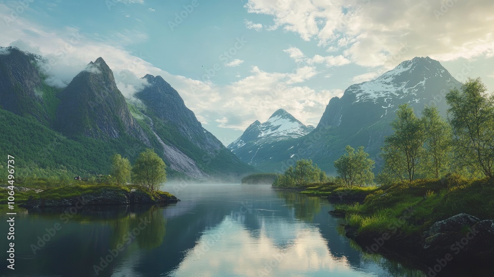 Scenic view of fjord in Norway in summer Scenic view of fjord in Norway in summer