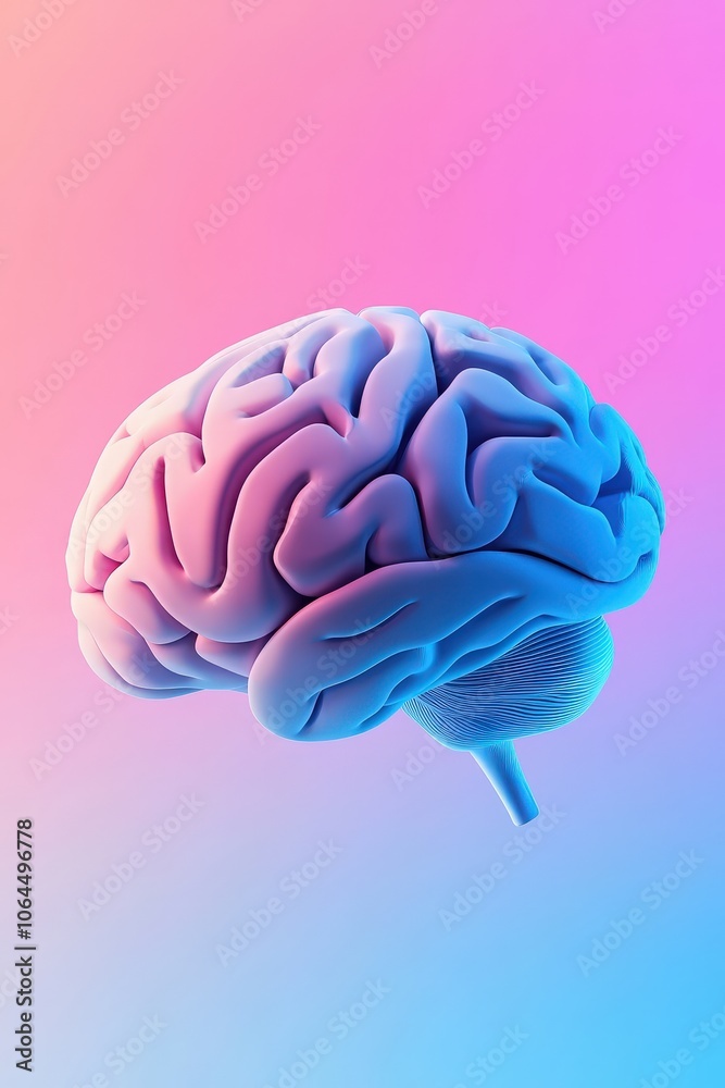 A brain with pink and blue colors A brain with pink and blue colors