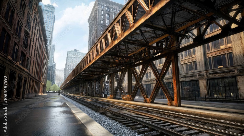 Steel Structure Supported by Beams and Rivets in City Steel Structure Supported by Beams and Rivets in City