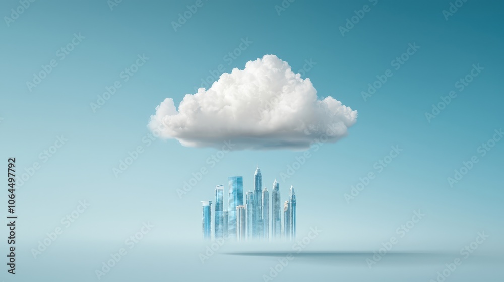 A cloud is floating above a city with tall buildings A cloud is floating above a city with tall buildings