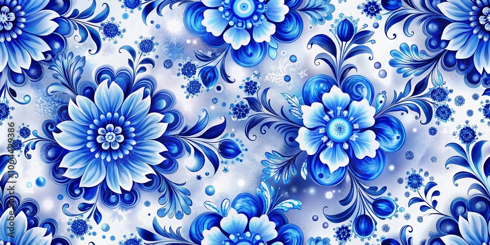 Gzhel Porcelain Seamless Pattern AI Photo with Bokeh Gzhel Porcelain Seamless Pattern AI Photo with Bokeh