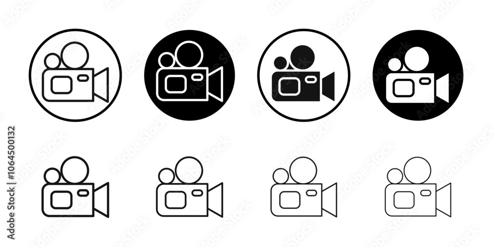Video camera icon flat line symbol set.