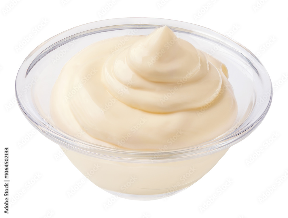 Bowl of Mayonnaise isolated on white background. Sour Cream, Mayonaise, Yogurt Side view. Bowl of Mayonnaise isolated on white background. Sour Cream, Mayonaise, Yogurt Side view.
