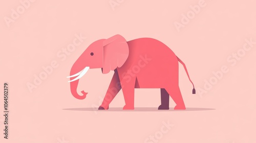 Minimalist Red Elephant Illustration	 photo