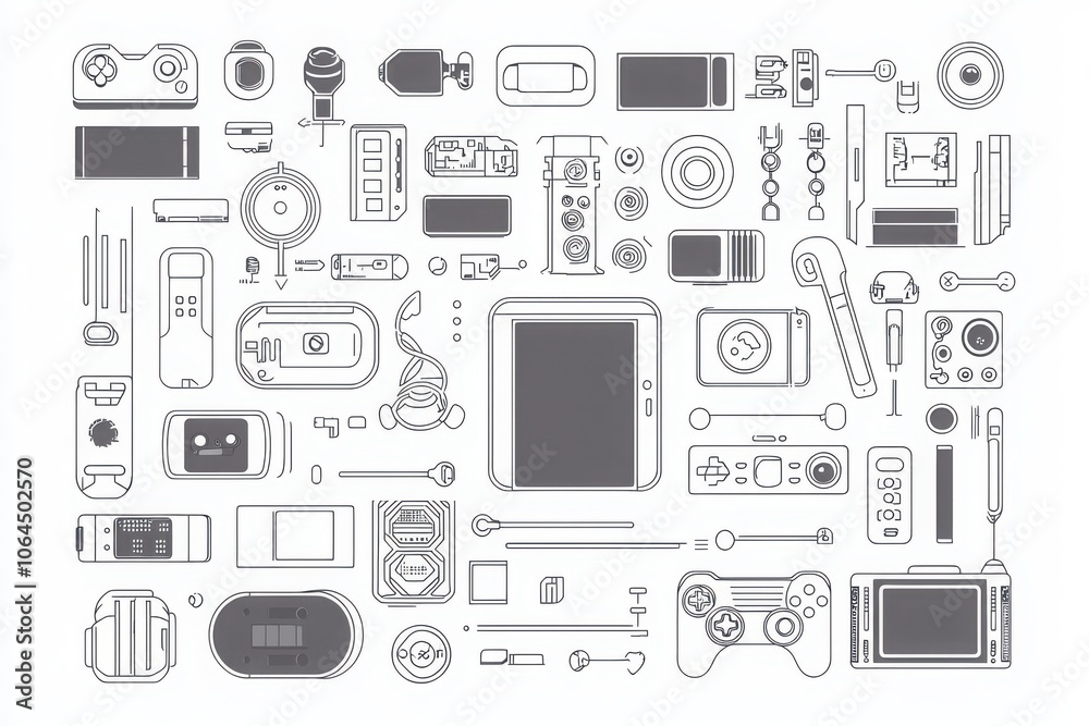Exploring minimalist line art representations of technology gadgets in a contemporary digital aesthetic Exploring minimalist line art representations of technology gadgets in a contemporary digital aesthetic