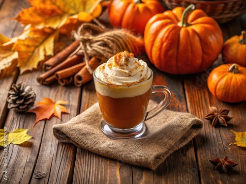 Cozy Pumpkin Spice Latte with Cinnamon and Autumn Decor for Fall Aesthetic