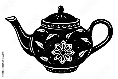 Hand painting of blue teapot vector art illustration 